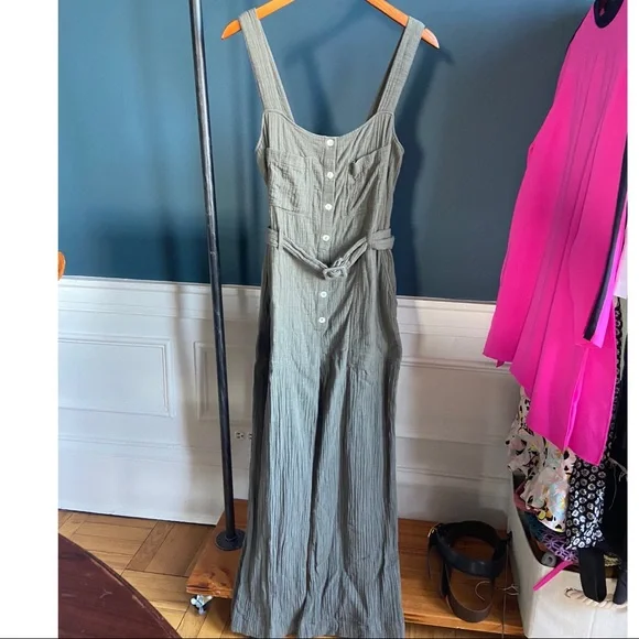 🛑SOLD ZARA Green Belted Long Textured Jumpsuit - Picture 5 of 10